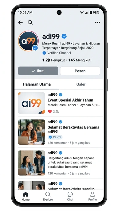 Tampilan kanal resmi adi99