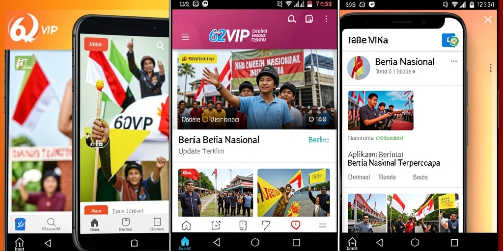 Tampilan antarmuka aplikasi 62VIP yang intuitif untuk berita nasional.