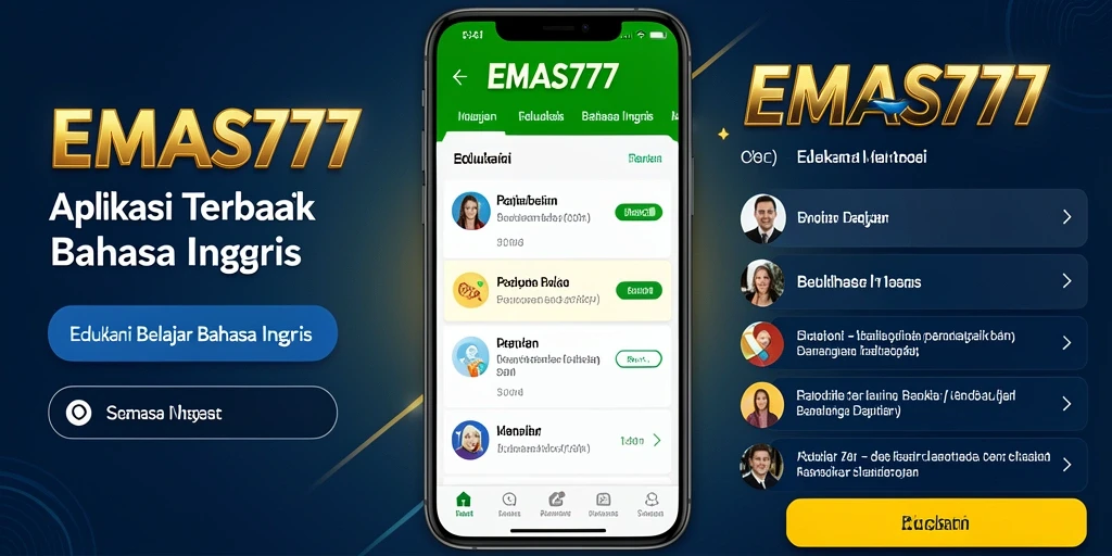 Antarmuka menarik dan interaktif dari EMAS777 untuk belajar Bahasa Inggris.