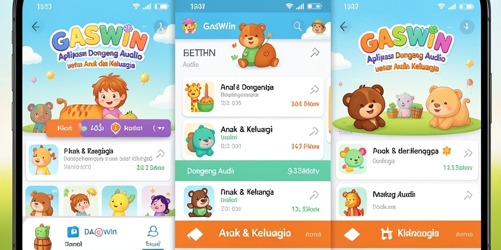 Antarmuka aplikasi GASWIN yang menarik untuk dongeng audio.